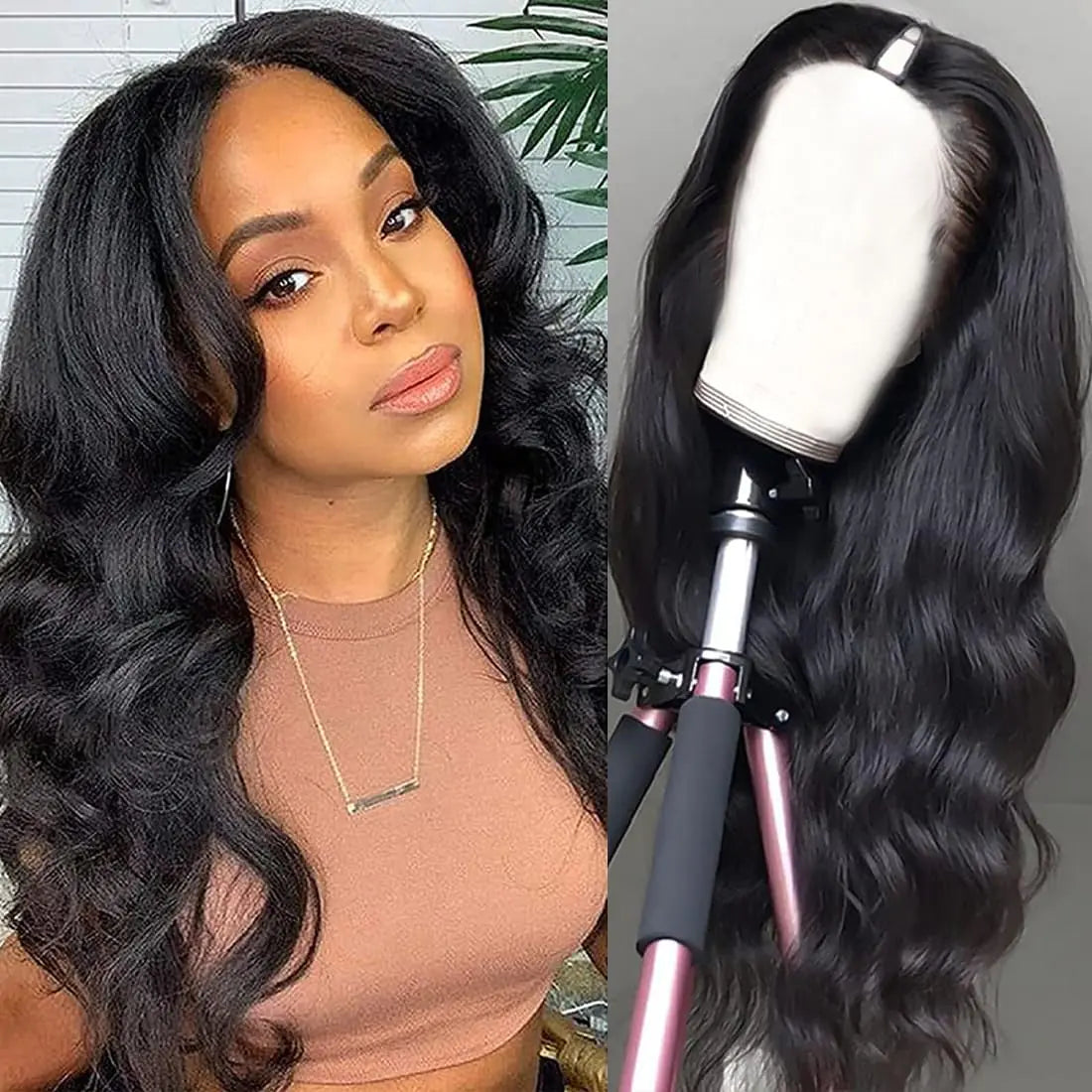 Alohair V Part Wigs Body Wave Brazilian Virgin Human Hair Wigs For Black Women Upgrade U Part Glueless Wigs Full Head Clip In Half Wig V Shape Wigs No Leave Out Lace Front Wigs 180% Density 20Inch