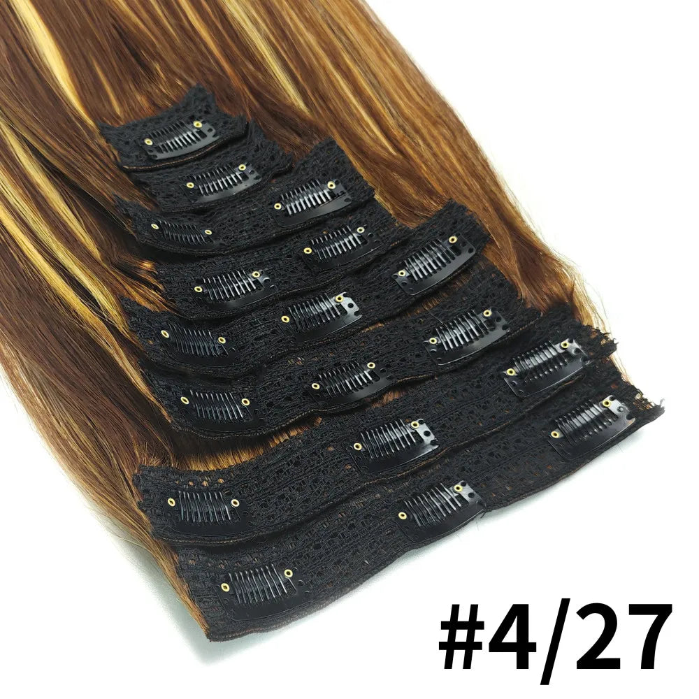 uman Hair Natural Color Full Head Clip In