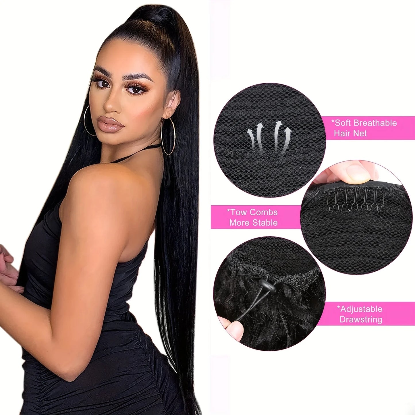 Straight Drawstring Ponytail Remy Human Hair