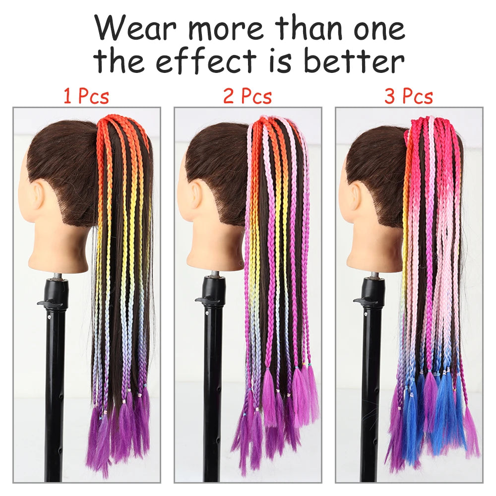 Colored Braided Ponytail Hair Extension Rainbow Color