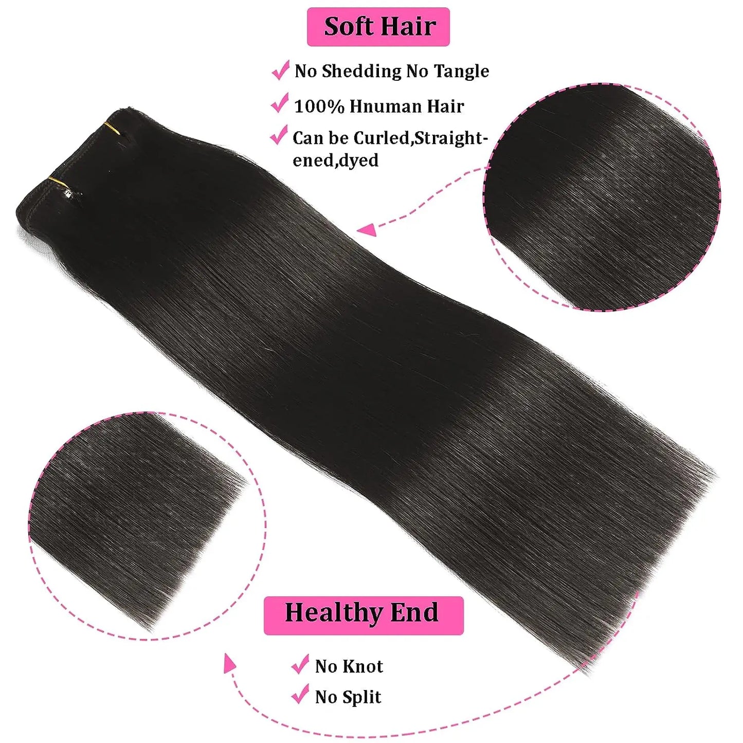uman Hair Natural Color Full Head Clip In