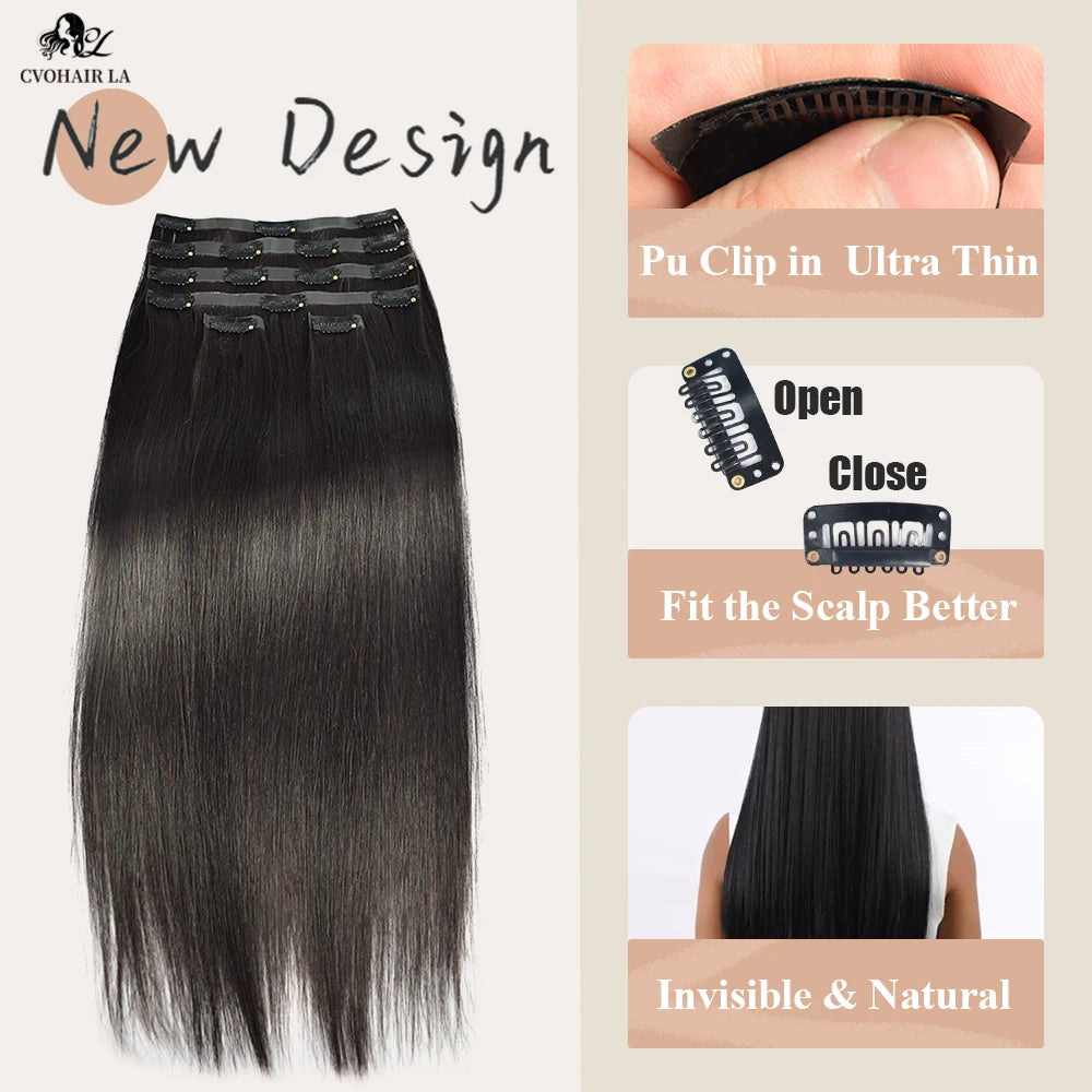 Seamless Clip Ins Straight Human Hair In 100% Human Hair Extensions
