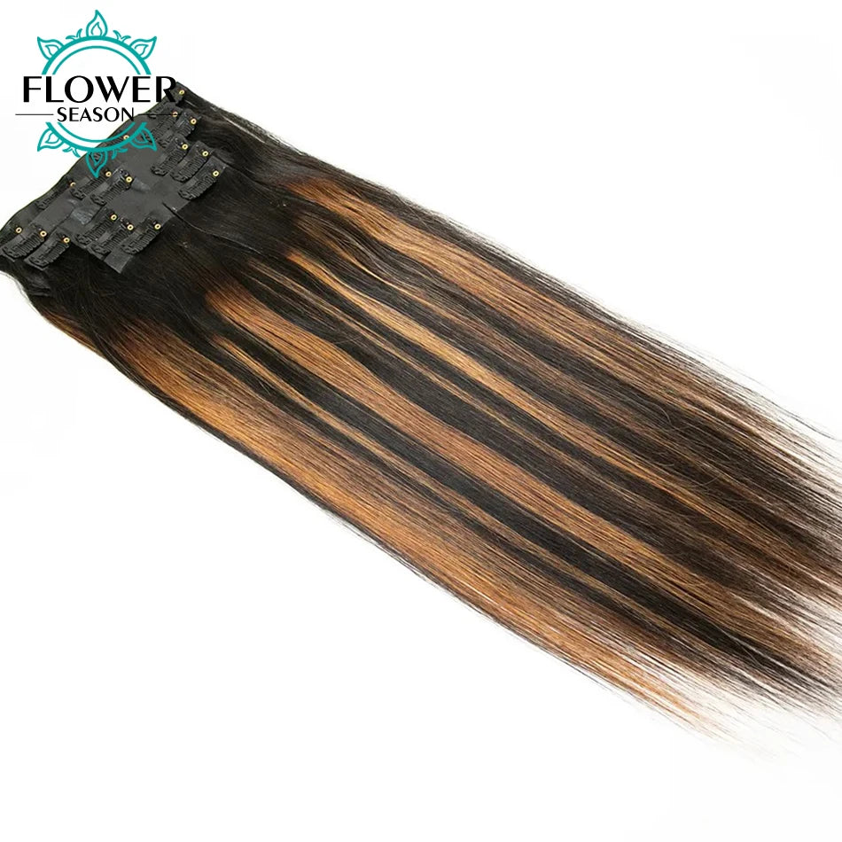 Highlight Ombre Color Seamless Clip Ins Hair Hairpieces 120g/Set