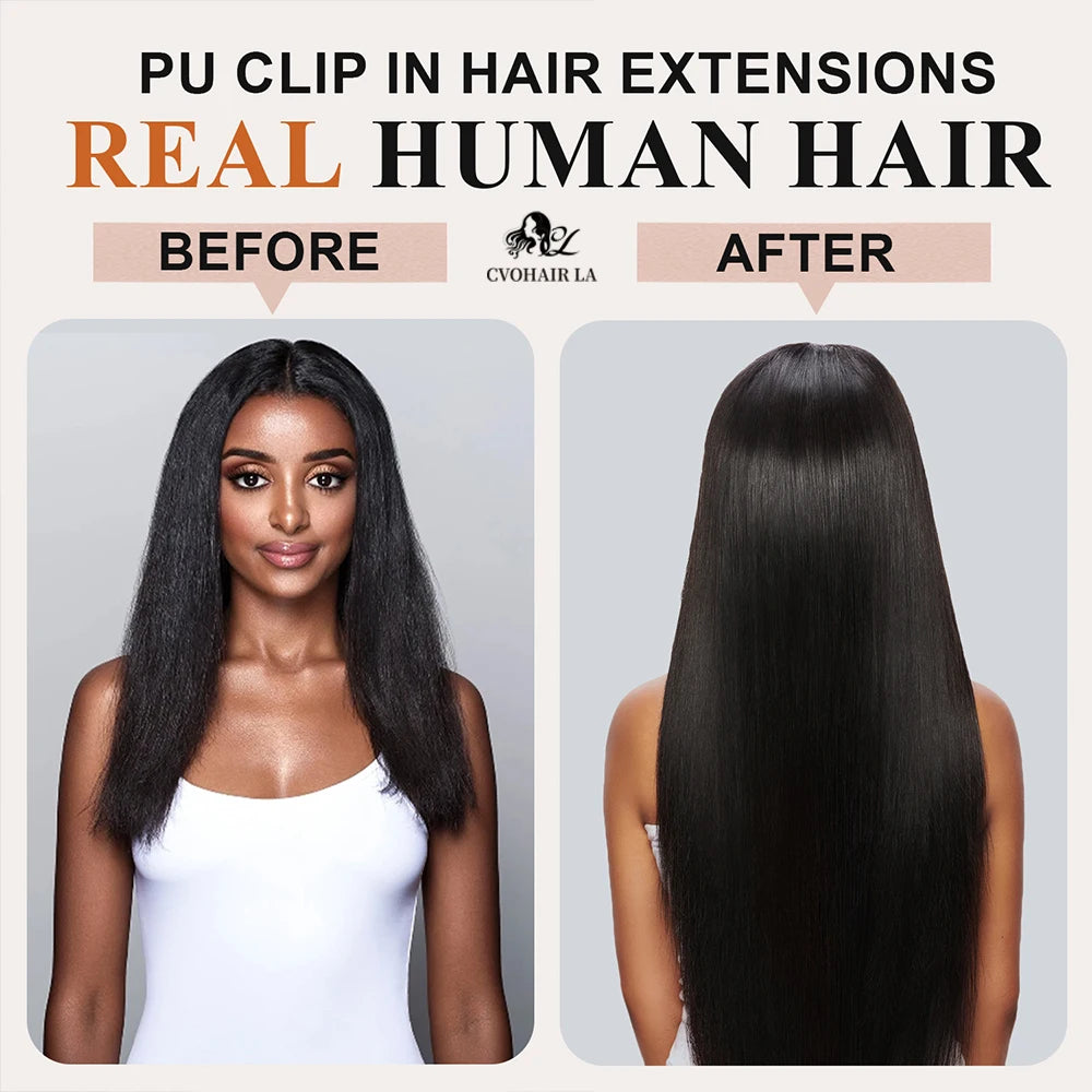 Seamless Clip Ins Straight Human Hair In 100% Human Hair Extensions