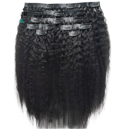 Straight PU Clip Ins Human Hair Invisible Kinky Coarse Hair