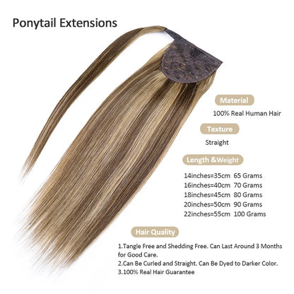 Ponytail Extension Human Hair Long Straight Wrap Around Pony Tail