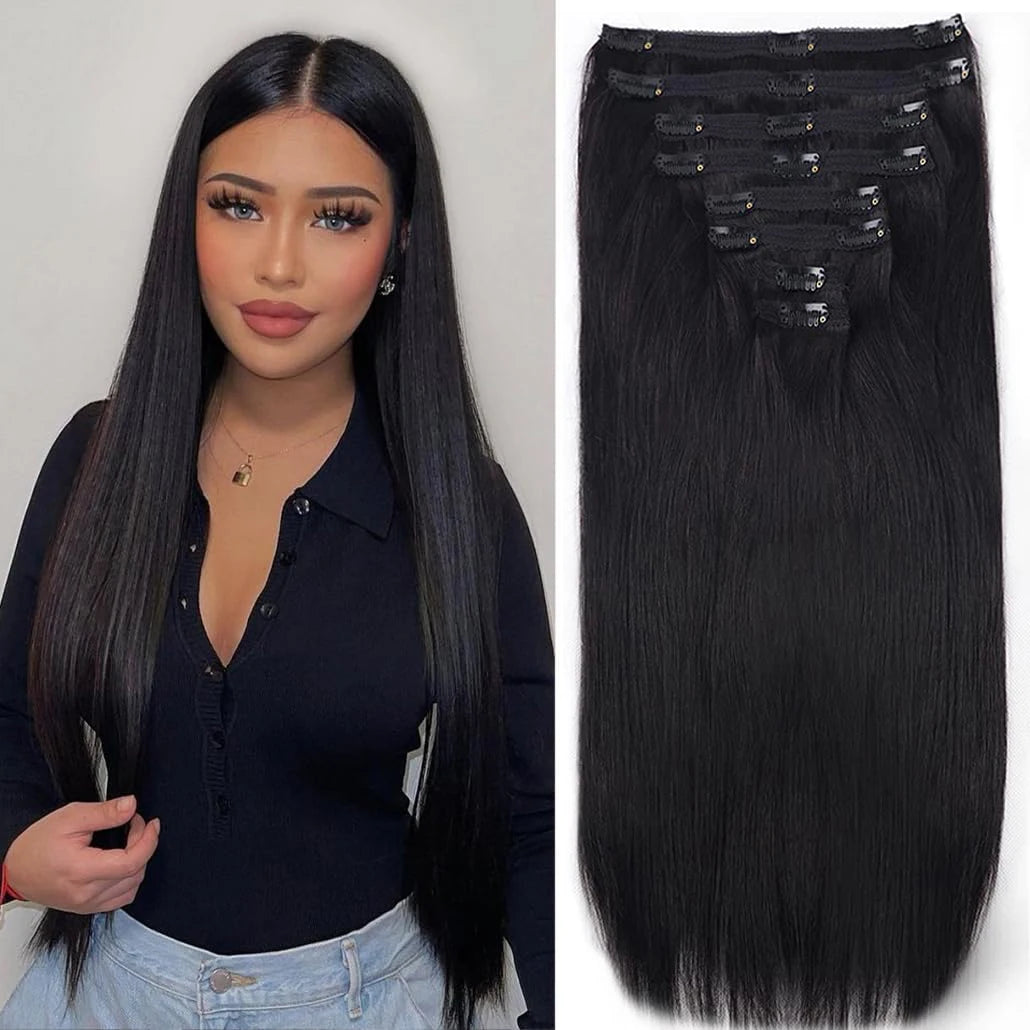 uman Hair Natural Color Full Head Clip In – AloHair