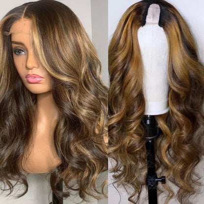 Honey Blonde Ombre Human Hair U part Wigs