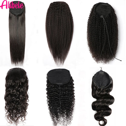 Afro Kinky Curly Drawstring Ponytail Human Hair Extensions