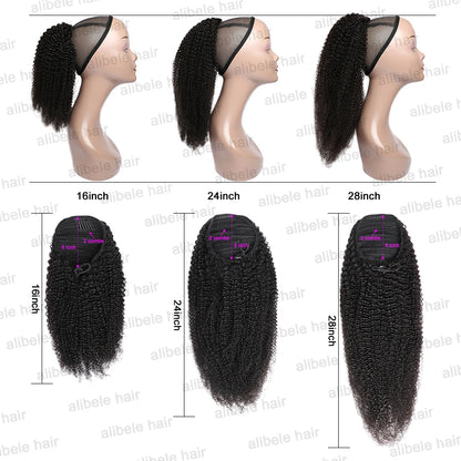 Afro Kinky Curly Drawstring Ponytail Human Hair Extensions