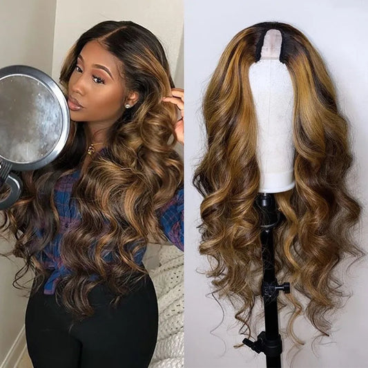 Honey Blonde Ombre Human Hair U part Wigs