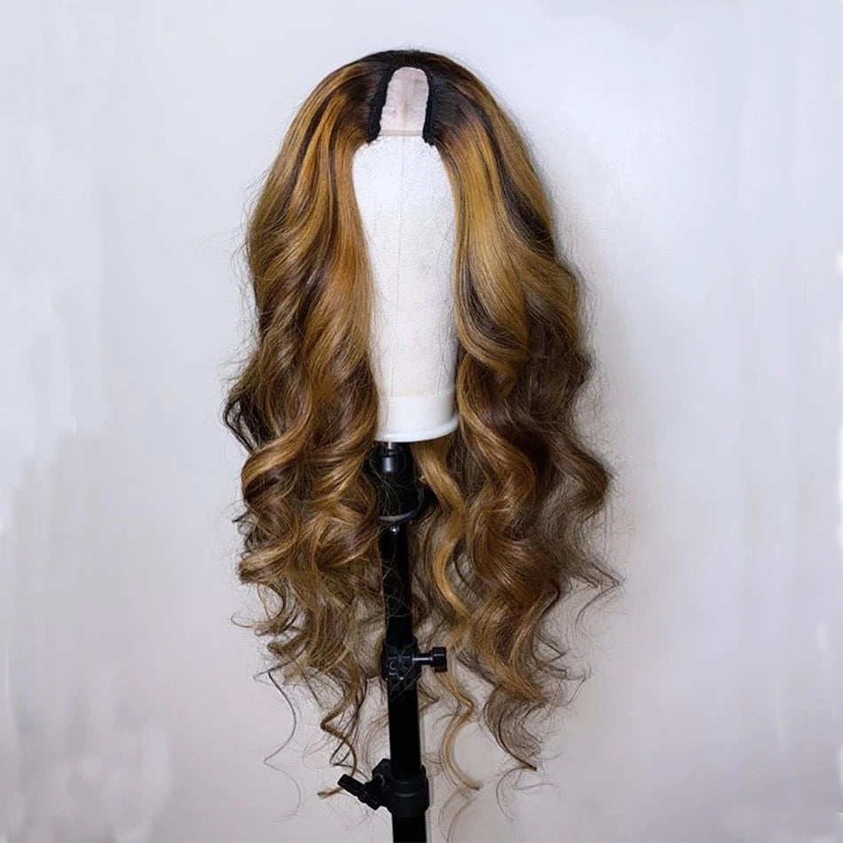 Honey Blonde Ombre Human Hair U part Wigs