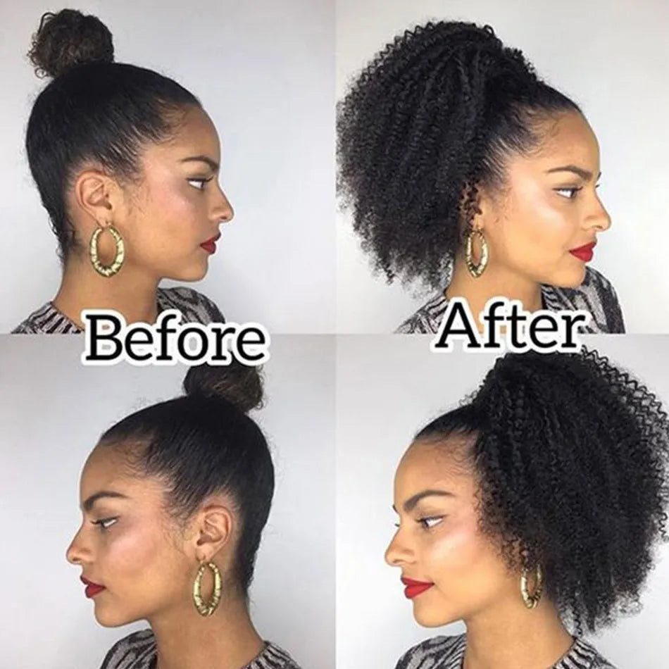 Afro Kinky Curly Drawstring Ponytail Human Hair Extensions