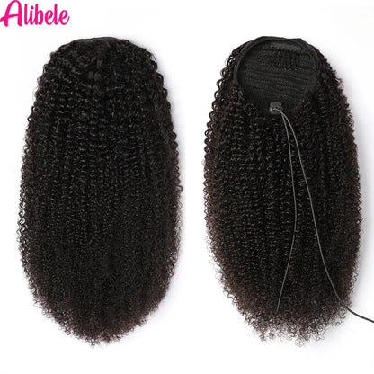 Afro Kinky Curly Drawstring Ponytail Human Hair Extensions