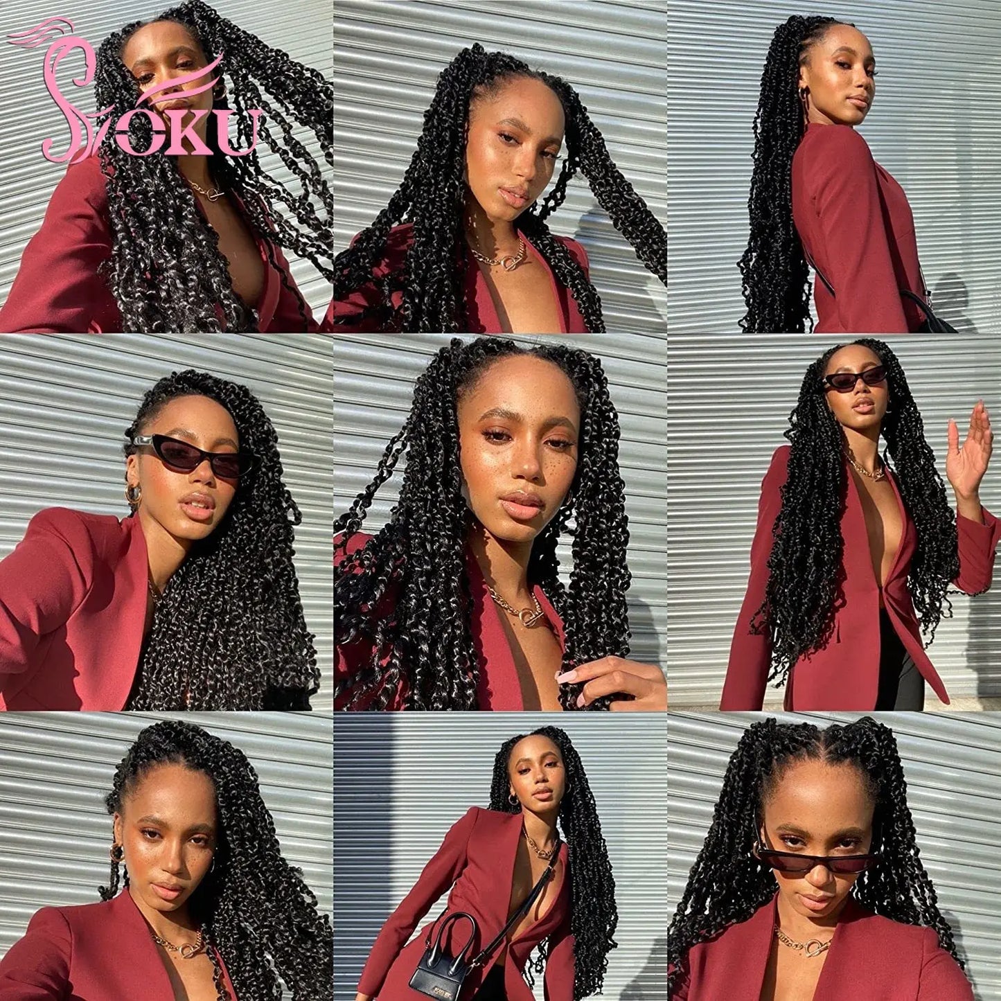 SOKU Curly Passion Twist Majesty Senegalese Twist Crochet Hair Synthetic Braids Pre-Looped Dreadlocks Braiding Hair Extensions