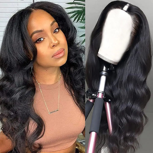 Alohair V Part Wigs Body Wave Brazilian Virgin Human Hair Wigs For Black Women Upgrade U Part Glueless Wigs Full Head Clip In Half Wig V Shape Wigs No Leave Out Lace Front Wigs 180% Density 20Inch