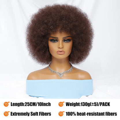 Short Hair Afro Kinky Curly Wigs With Bangs For Black Women African Synthetic Ombre Cosplay  BOO-TIFUL Ha!rLOWEEN👺🎃💀👻 Blonde Red Blue Wig