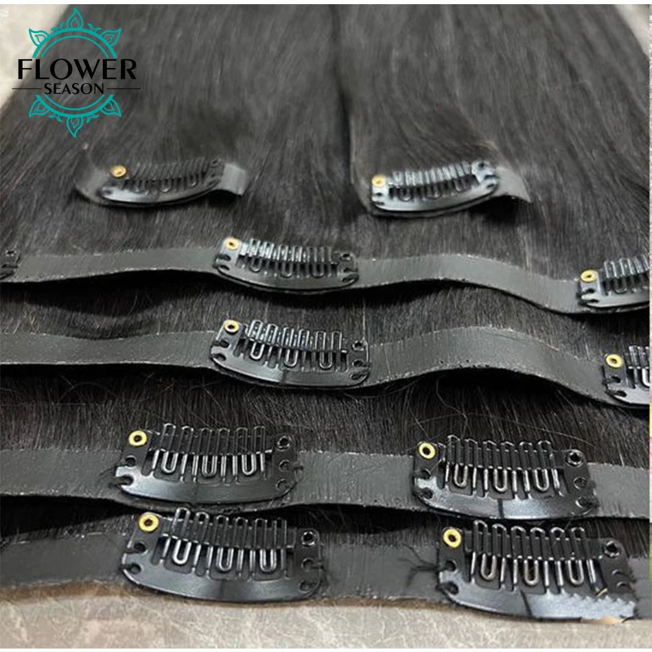 Straight PU Clip Ins Human Hair Invisible Kinky Coarse Hair