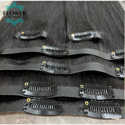 Straight PU Clip Ins Human Hair Invisible Kinky Coarse Hair