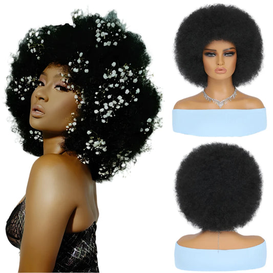 Short Hair Afro Kinky Curly Wigs With Bangs For Black Women African Synthetic Ombre Cosplay  BOO-TIFUL Ha!rLOWEEN👺🎃💀👻 Blonde Red Blue Wig