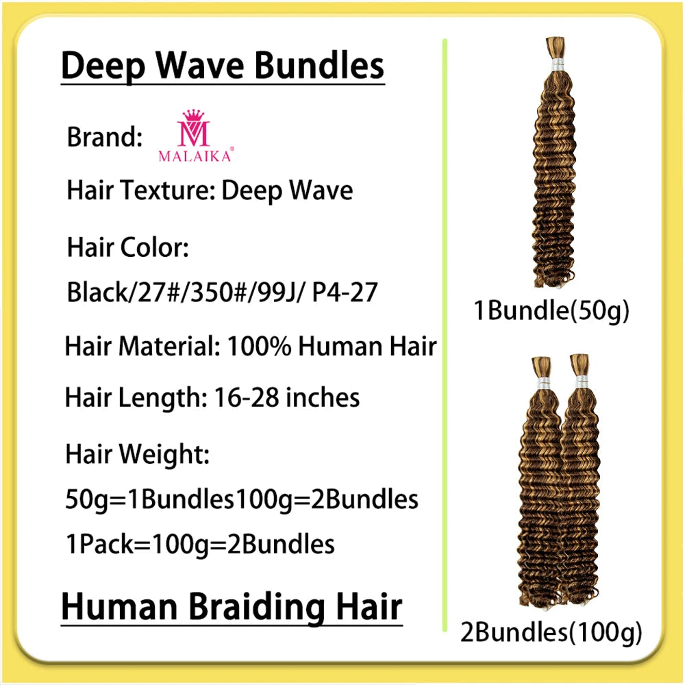 Color Deep Wave Bulk Human Hair for Braiding