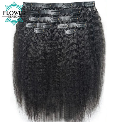 Straight PU Clip Ins Human Hair Invisible Kinky Coarse Hair