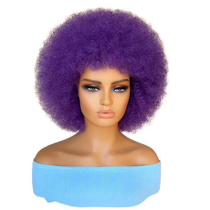 Short Hair Afro Kinky Curly Wigs With Bangs For Black Women African Synthetic Ombre Cosplay  BOO-TIFUL Ha!rLOWEEN👺🎃💀👻 Blonde Red Blue Wig