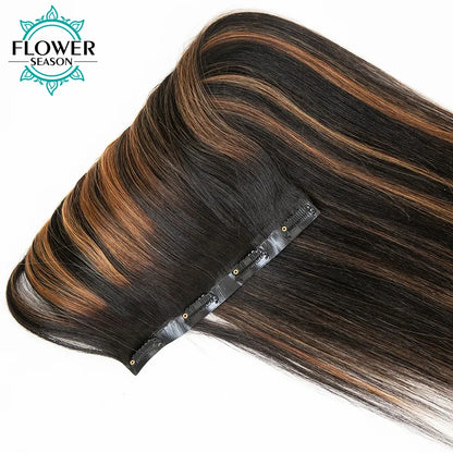 Highlight Ombre Color Seamless Clip Ins Hair Hairpieces 120g/Set