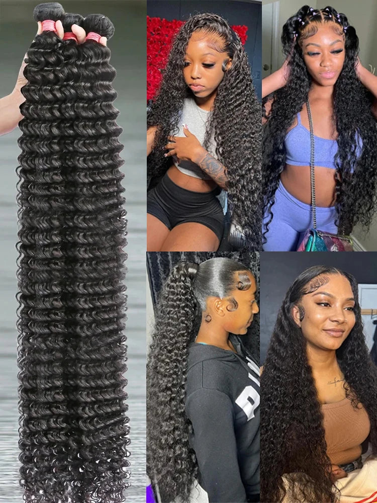 Deep Wave Human Hair Bundles Curly Hair Brazilian Weaving