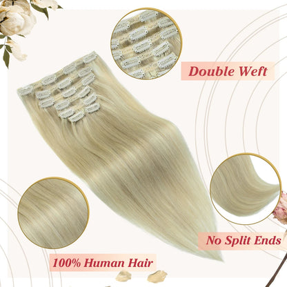 Blonde Clip in Hair Extensions Human Hair 7pcs Black Brown Straight