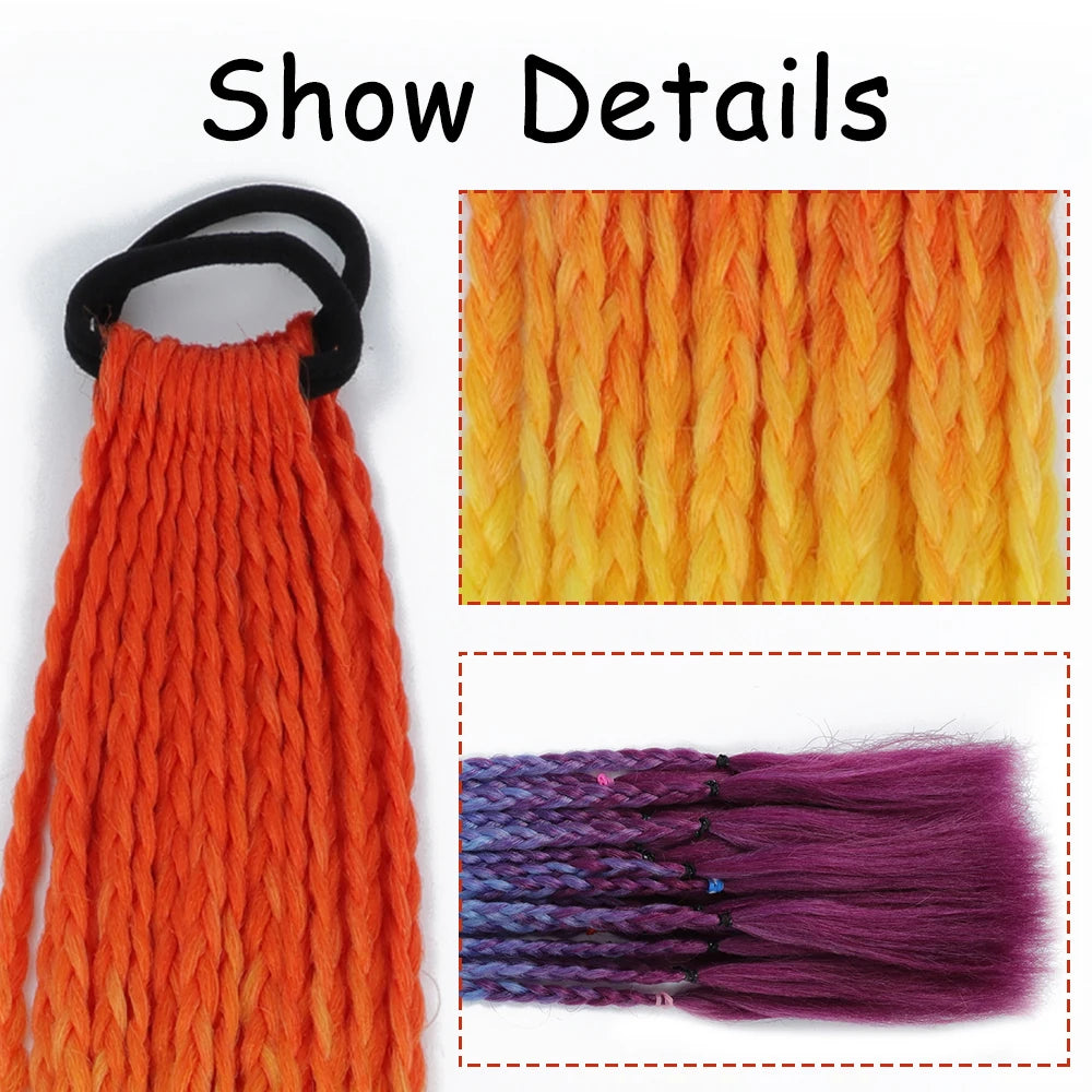 Colored Braided Ponytail Hair Extension Rainbow Color