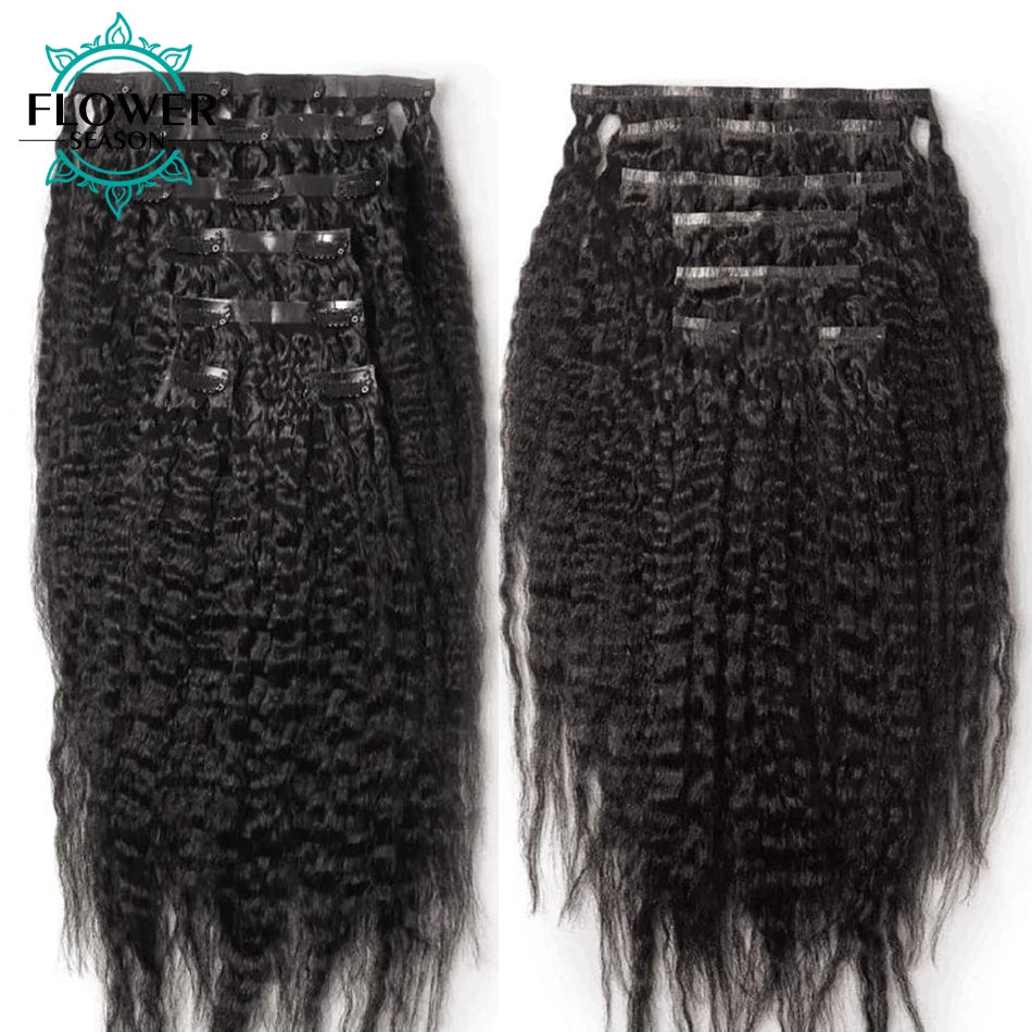 Straight PU Clip Ins Human Hair Invisible Kinky Coarse Hair