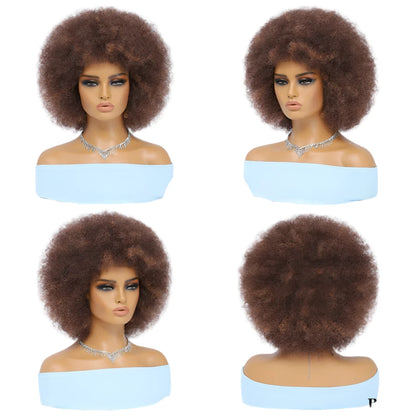 Short Hair Afro Kinky Curly Wigs With Bangs For Black Women African Synthetic Ombre Cosplay  BOO-TIFUL Ha!rLOWEEN👺🎃💀👻 Blonde Red Blue Wig