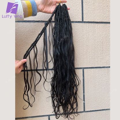 Goddess Locs Crochet Hair with Human Hair Curls Ends Pre Looped Synthetic Boho Dreadlocks Hair Extensions Soft Braiding Hair