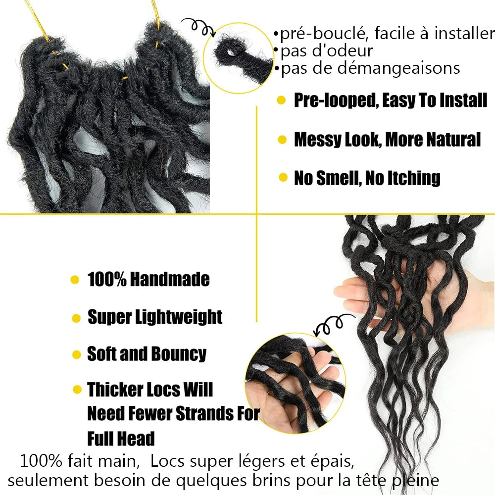 New Goddess Locs Wavy Faux Locs Crochet Hair With loose wavy ends Pre-Looped Synthetic Braids Extensions Long Dreadlocks SOKU