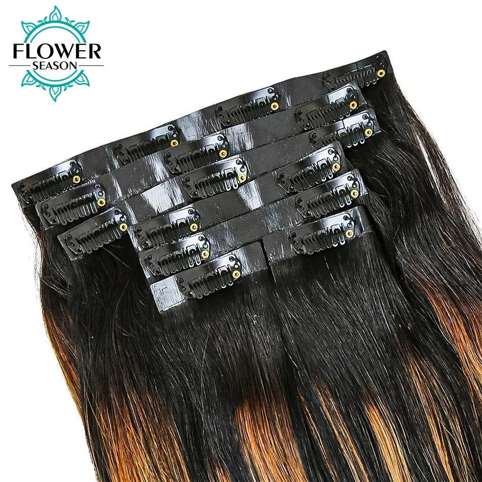 Highlight Ombre Color Seamless Clip Ins Hair Hairpieces 120g/Set