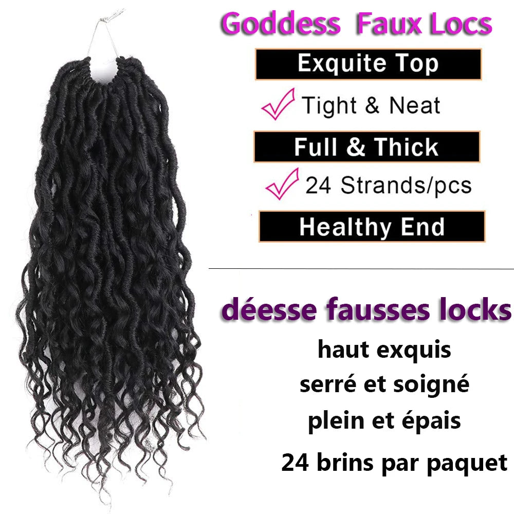 Curly River Locs Goddess Faux Locs Crochet Hair Pre-Looped Synthetic Braids Extensions Long Black Dreadlocks Braid Hair IPARTY