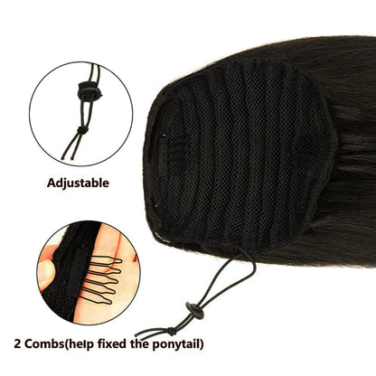 Ponytail Human Hair Extensions Natural Color Straight Human Hair