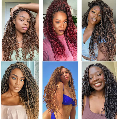 Curly River Locs Goddess Faux Locs Crochet Hair Pre-Looped Synthetic Braids Extensions Long Black Dreadlocks Braid Hair IPARTY