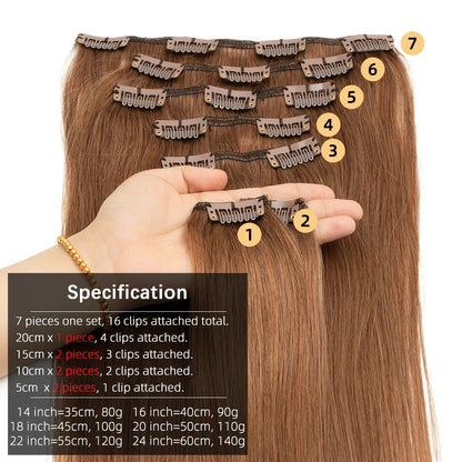 Clip In 14"-24" Human Hair Extensions Brazilian Remy