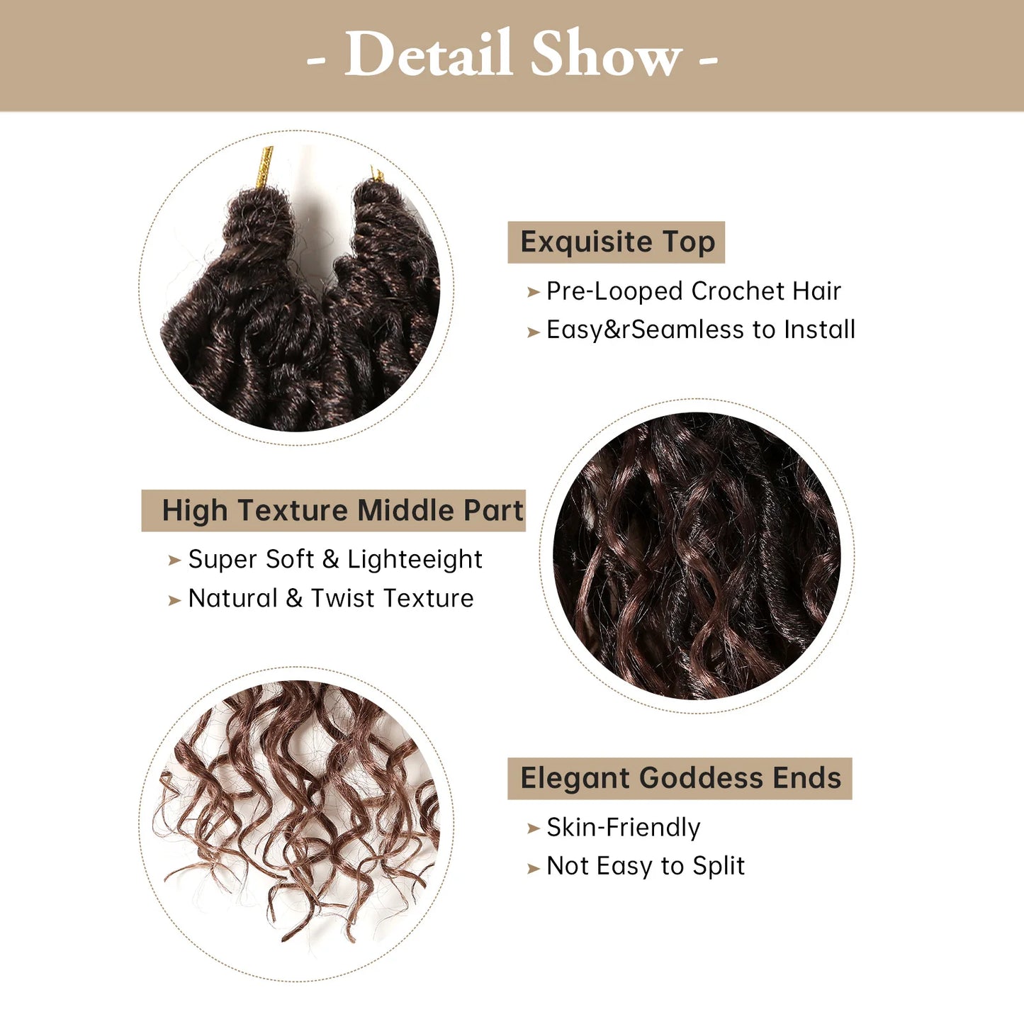 18Inch Brown Goddess Locs Crochet Synthetic Hair Curly Faux Locs Crochet Hair Hippie Bohemian Crochet Braids Hair for Afro Women