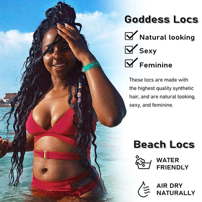 New Goddess Locs Wavy Faux Locs Crochet Hair With loose wavy ends Pre-Looped Synthetic Braids Extensions Long Dreadlocks SOKU