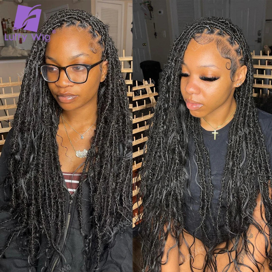 Goddess Locs Crochet Hair with Human Hair Curls Ends Pre Looped Synthetic Boho Dreadlocks Hair Extensions Soft Braiding Hair