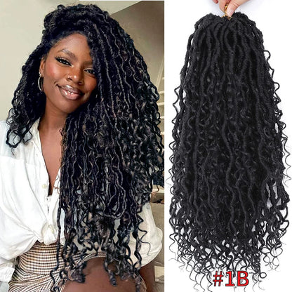 Curly River Locs Goddess Faux Locs Crochet Hair Pre-Looped Synthetic Braids Extensions Long Black Dreadlocks Braid Hair IPARTY