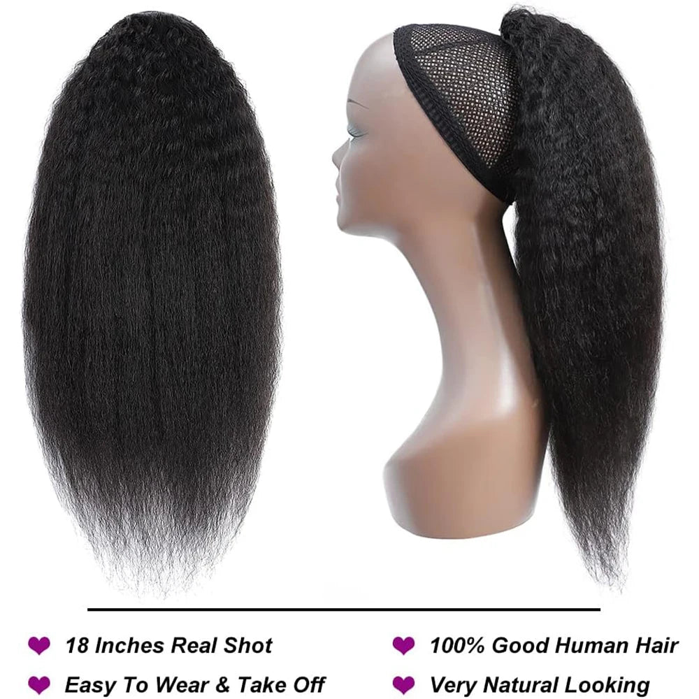 Kinky Straight Ponytail Human Hair Extension 100% Real Human Hair