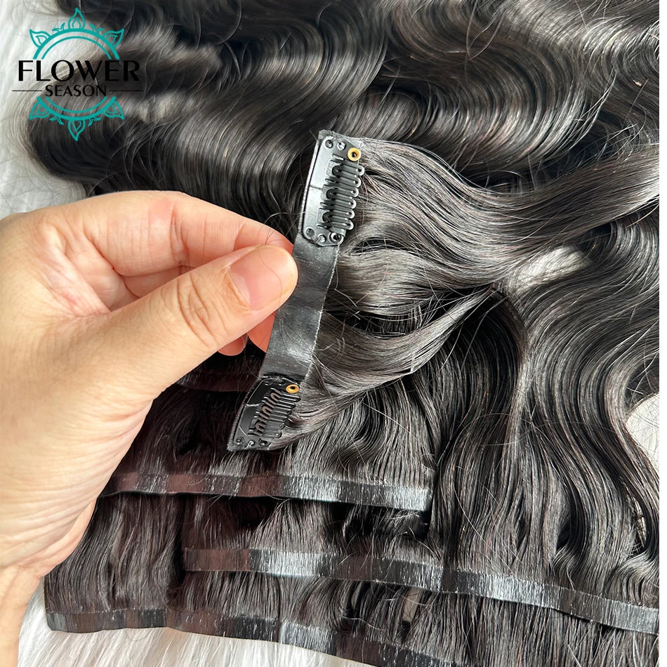 Clip in human hair Skin Weft 120g/7pcs Full Head