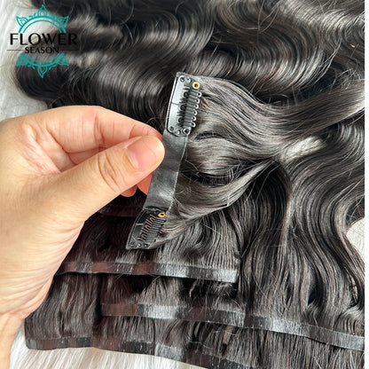 Clip in human hair Skin Weft 120g/7pcs Full Head