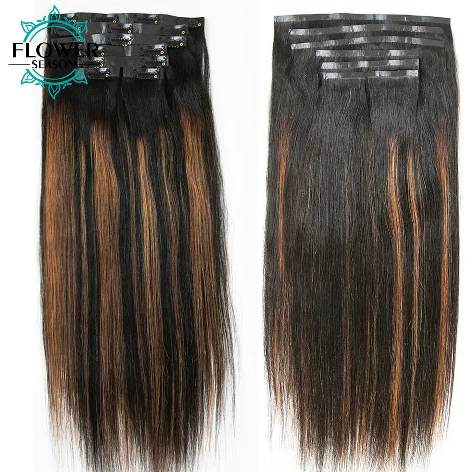 Highlight Ombre Color Seamless Clip Ins Hair Hairpieces 120g/Set